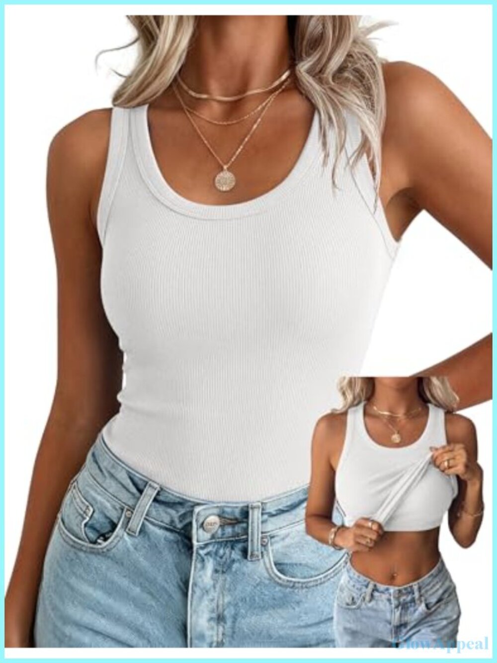 Zeagoo Tank Top with Built in Bra Sleeveless Ribbed Slim Fit Women's